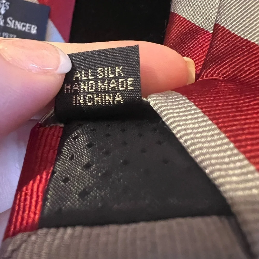 Shore & Singer Tie 100% Silk Men's Red Stripe Necktie